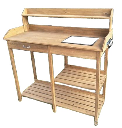木製の植木鉢置き台（シンク付き）、屋外ガーデンテーブル（棚付 - Woodworking Work Table のレビューと価格